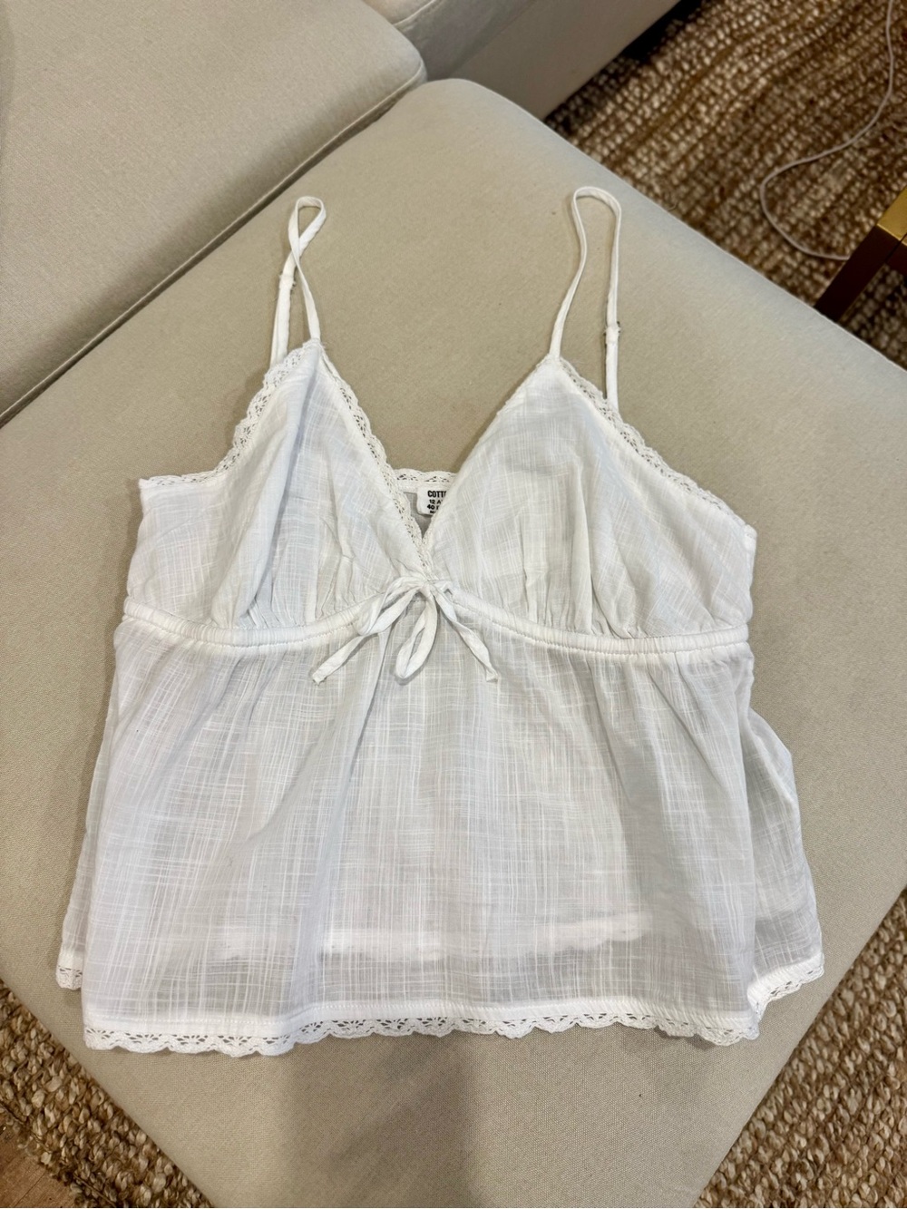 Cotton On White Lace-Trim Gauze Camisole